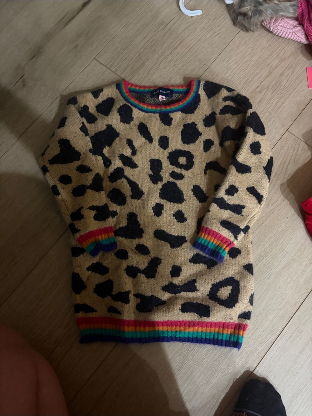 Andy & Evan Leopard Print Sweater Dress with Rainbow Trim